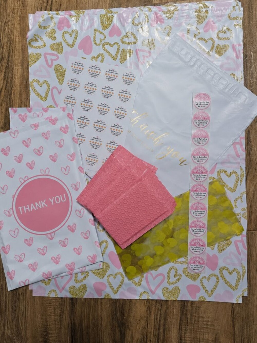 Pink & Gold Heart Shipping Bundle Poly Mailers Stickers Bags